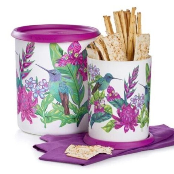 NEW TUPPERWARE HUMMINGBIRD ONE-TOUCH CANISTER SET (Set of 2) - Picture 2 of 2